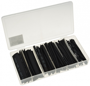 Schrumpfschlauch-Sortiment, 100-teilig in praktischer Box, schwarz