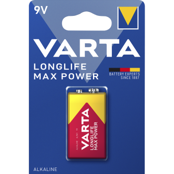 9V-Block Batterie VARTA  ''Longlife Max Power'' Alkaline, 6LR61, 9V