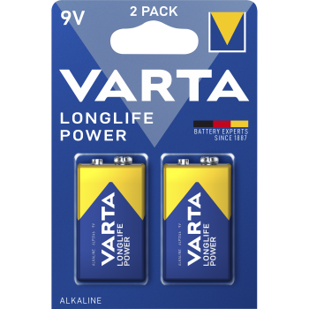 9V-Block Batterie VARTA ''Longlife Power'' Alkaline, 6LR61, 2er Blister