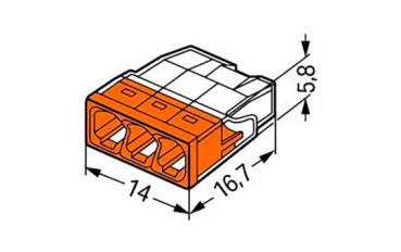 COMPACT-Verbindungsdosenklemme WAGO, eindrähtige Leiter, 3 Klemmstellen, orange
