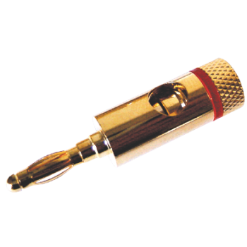 Laborstecker, 4mm-Ø, vergoldet, mit rotem Kennzeichnungsring