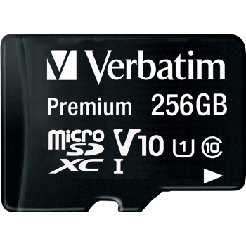 Micro SDHC Card Verbatim, 256GB Speicherkapazität, inkl. Adapter, Class 10