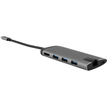 USB-C Multiport-Hub von Verbatim, USB 3.0, HDMI, SD, Ethernet, 15cm Kabel