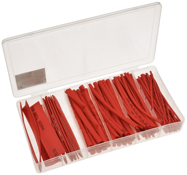 Schrumpfschlauch-Sortiment, 100-teilig in praktischer Box, rot