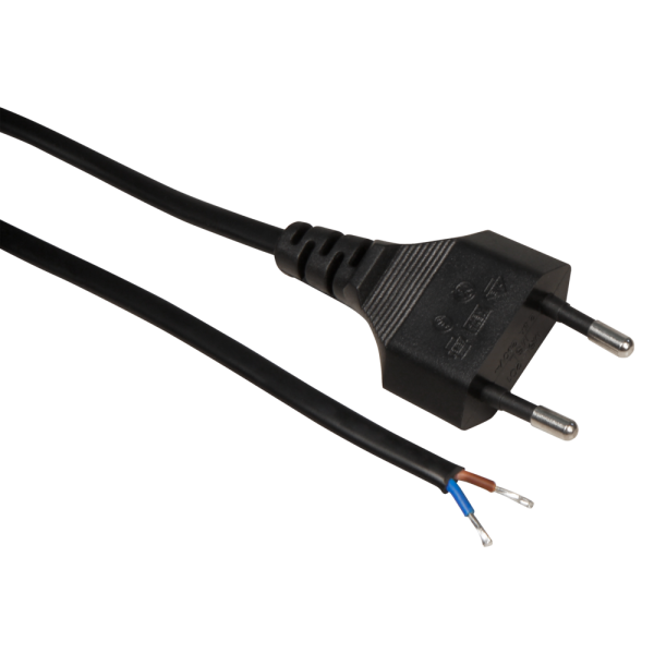 Euro-Netzkabel McPower mit Schnurschalter und blanken Enden, 2m, schwarz