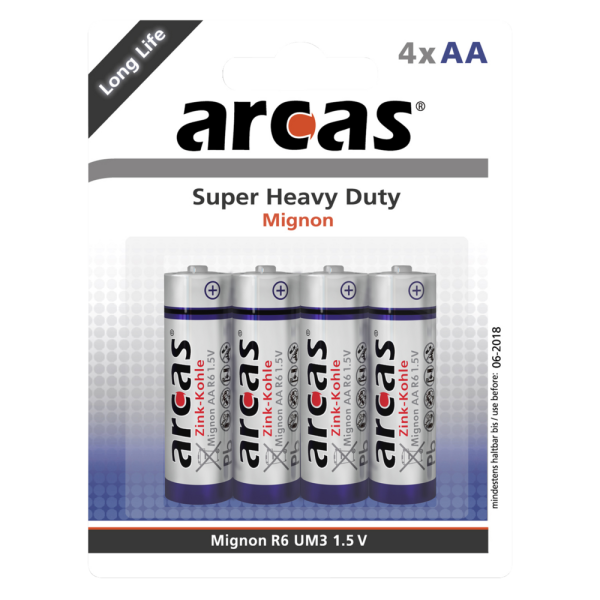 Mignon-Batterie Super Heavy Duty 1,5V, Typ AA/R6, 4er-Pack