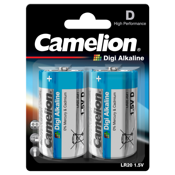Mono-Batterie CAMELION  Digi Alkaline 1,5 V, Typ D/LR20, 2er Blister