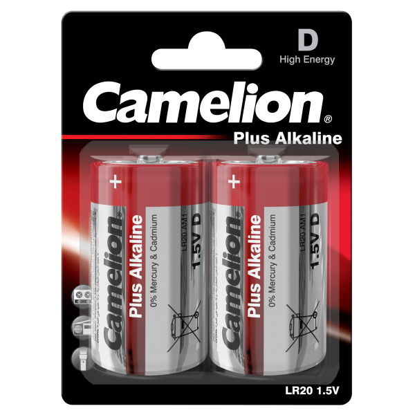 Mono-Batterie CAMELION Plus Alkaline 1,5 V, Typ D/LR20, 2er Blister