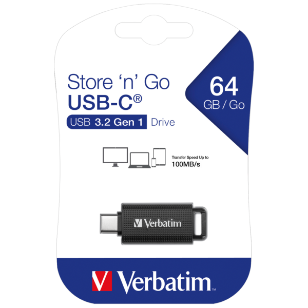 USB-C 3.2 Stick Verbatim, 64GB Speicher, Store 'n' Go, Typ C, Schiebemechanismus